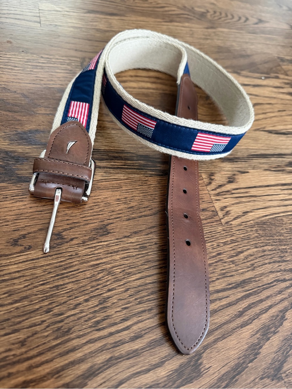 Brown Leather & Navy Flag Webbing Mens Belt